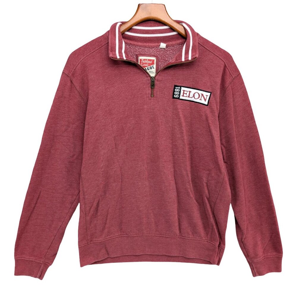 League Elon University 1/4 Zip Sweater Mens Red Triblend Sweats Pullover Size M